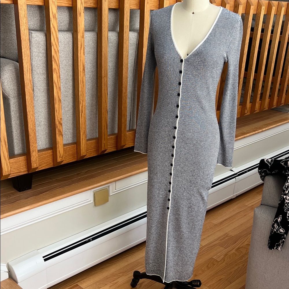 Zara Navy Ribbed Knit Button-Front Dress